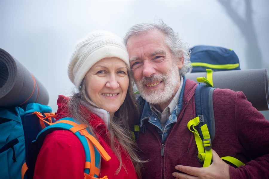 Smiling older couple outdoors